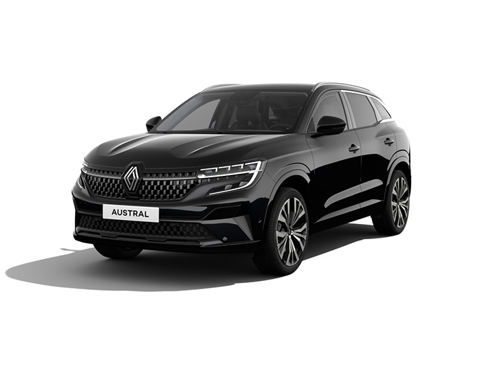 Schwarzer Renault Austral SUV mit modernen Linien und stilvollem Design, frontal abgebildet.