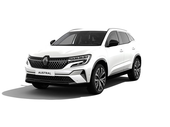 Renault Austral SUV in Weiß, sportliches Design, moderne Frontansicht und markante Scheinwerfer.