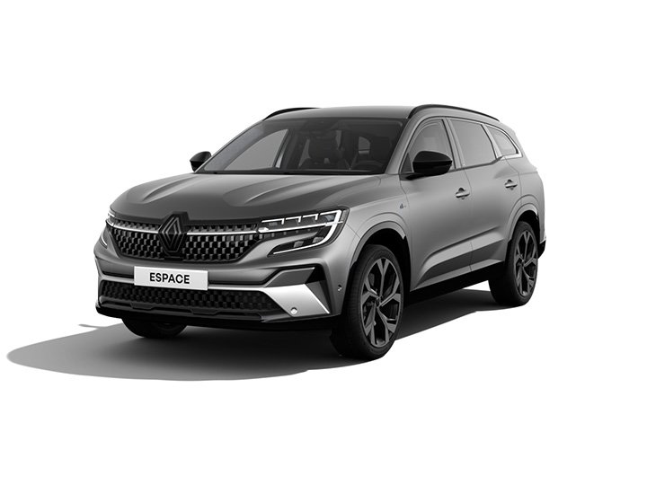 Renault Espace in grau, modernes Design, SUV-Karosserie, sportliche Eleganz, frontale Ansicht.