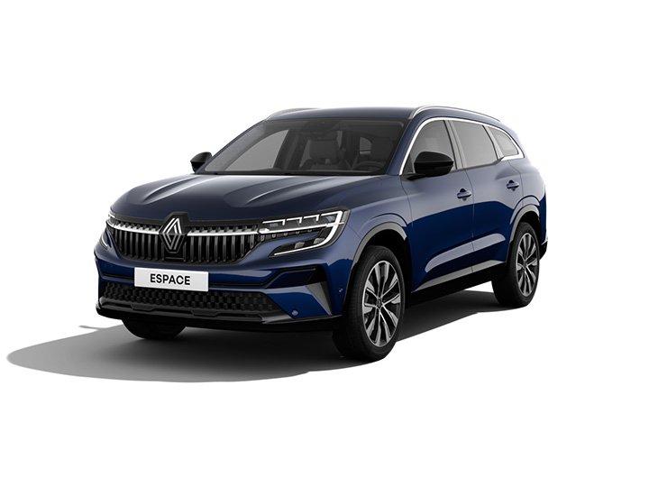 Renault Espace SUV in dunkelblauer Farbe, frontal aufgenommen, mit modernen Scheinwerfern und elegantem Design.