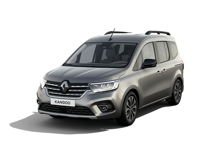 Renault Kangoo, grauer Van, frontansicht, moderne Merkmale, ideale Familien- und Transportlösung.