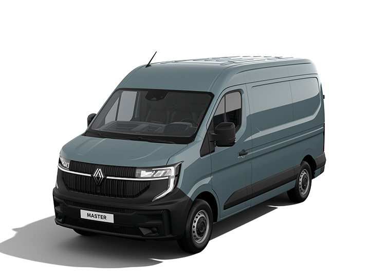 Renault Master Transporter, graues Lieferfahrzeug, moderne Form, bereit für verschiedene Transportbedürfnisse.
