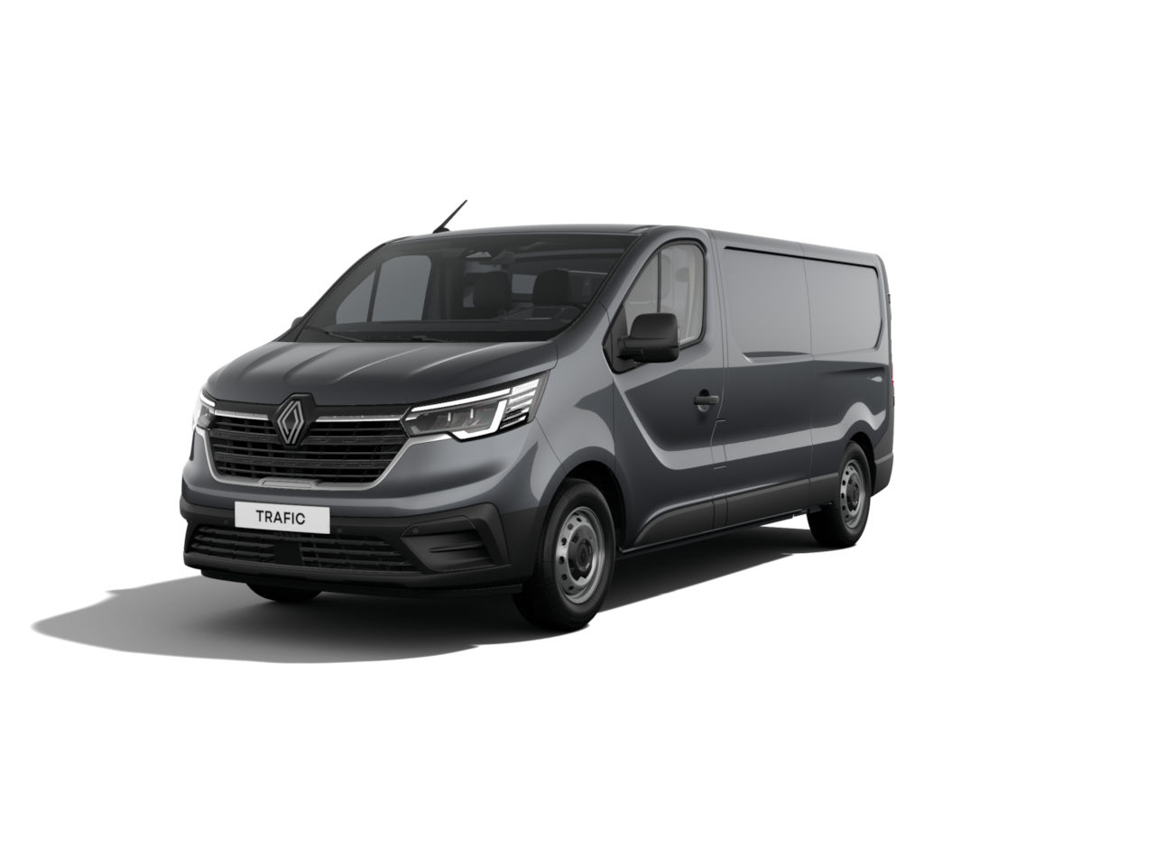 Renault Trafic Kastenwagen in Grau, Seitenansicht, für Gewerbe und Transport geeignet.