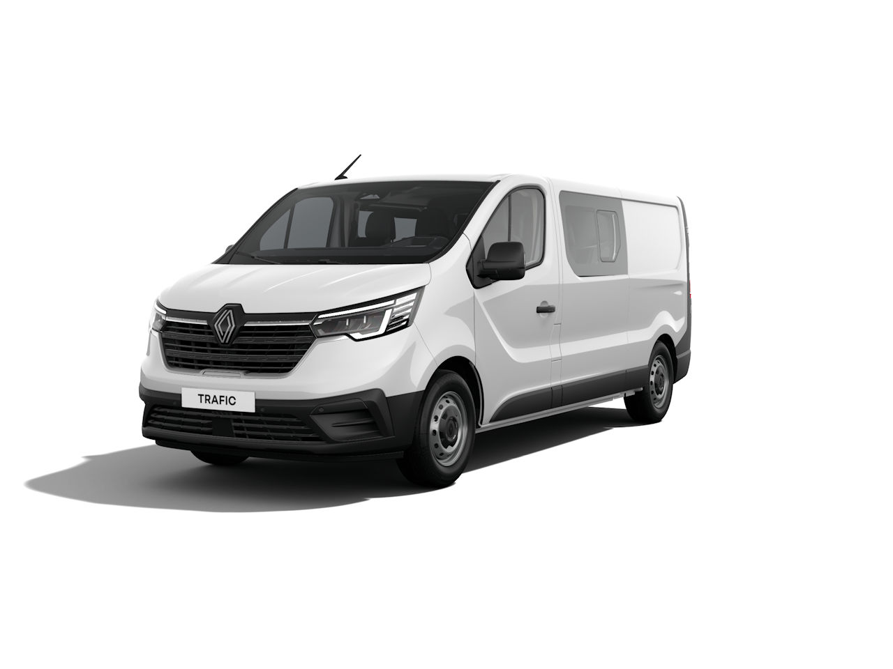 Weißer Renault Trafic Transporter von der Seite, geeignet für gewerbliche Nutzung.