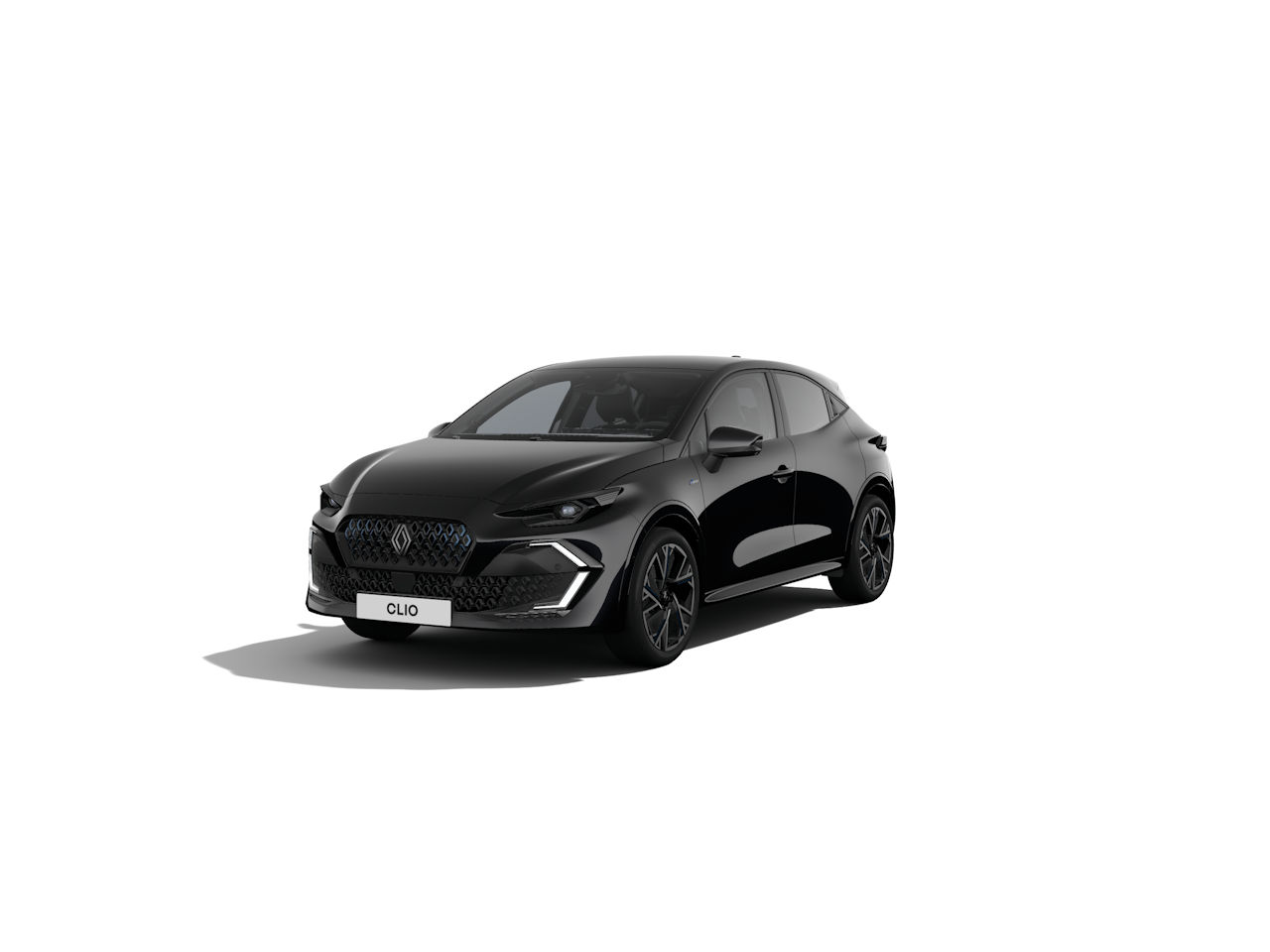 Schwarzer Renault Clio, moderne Kompaktlimousine mit sportlichem Design und stilvollen Details.