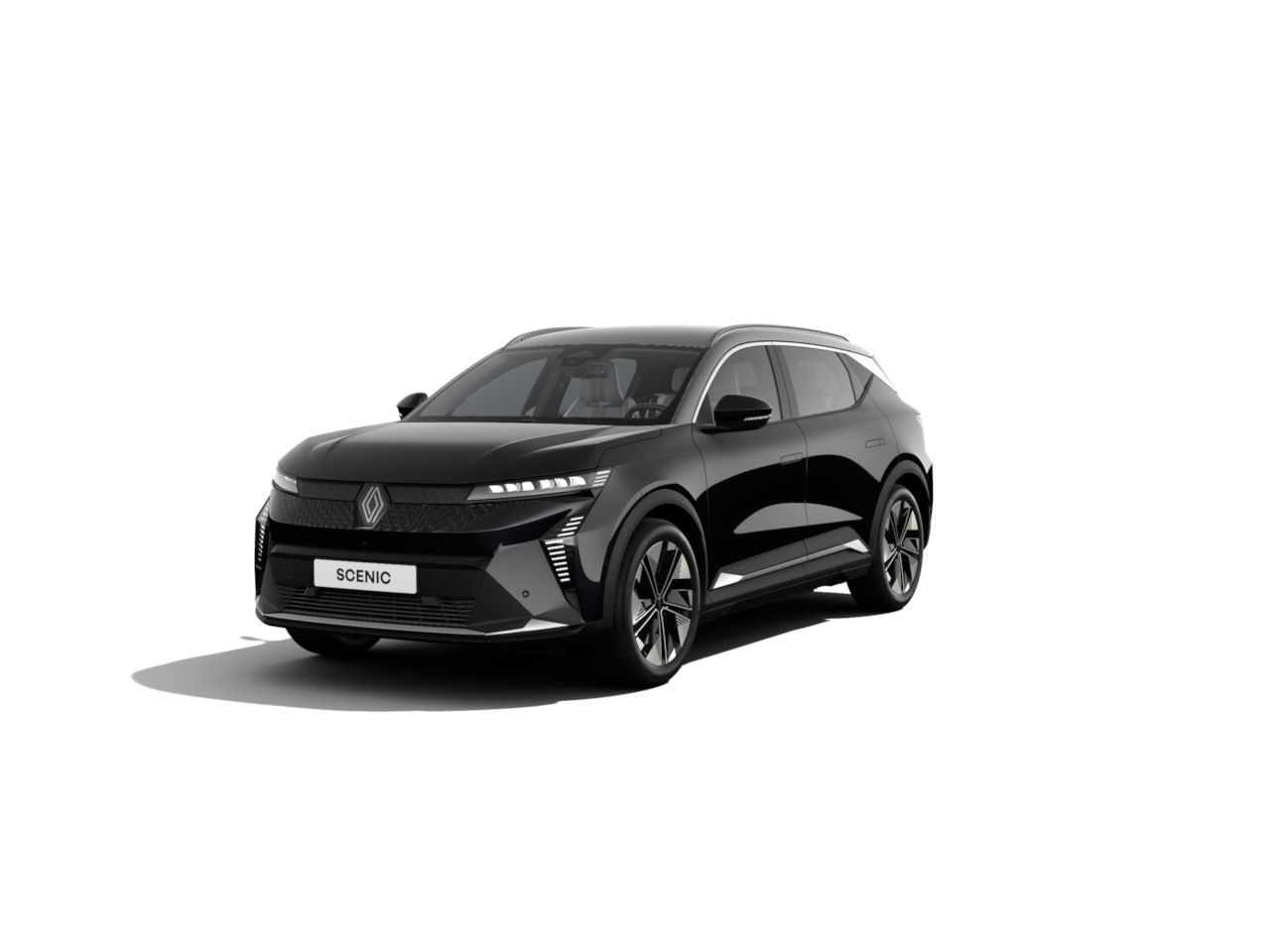 Schwarzer Renault Scenic SUV, frontalansicht, stilvolles Design und moderne Merkmale.