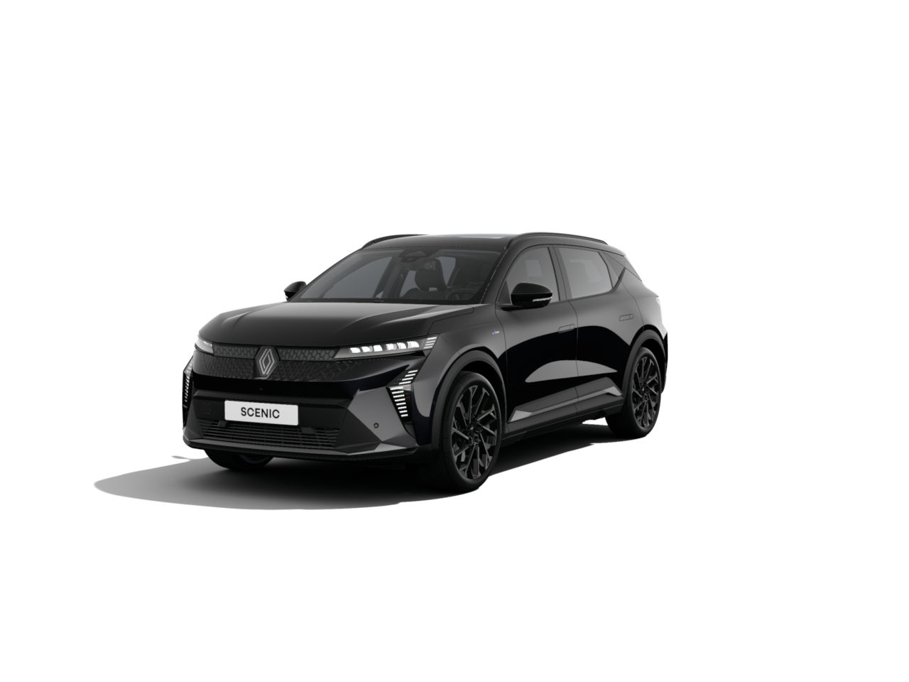 Schwarzer Renault Scenic SUV, frontalansicht, modernes Design, elegante Linienführung.