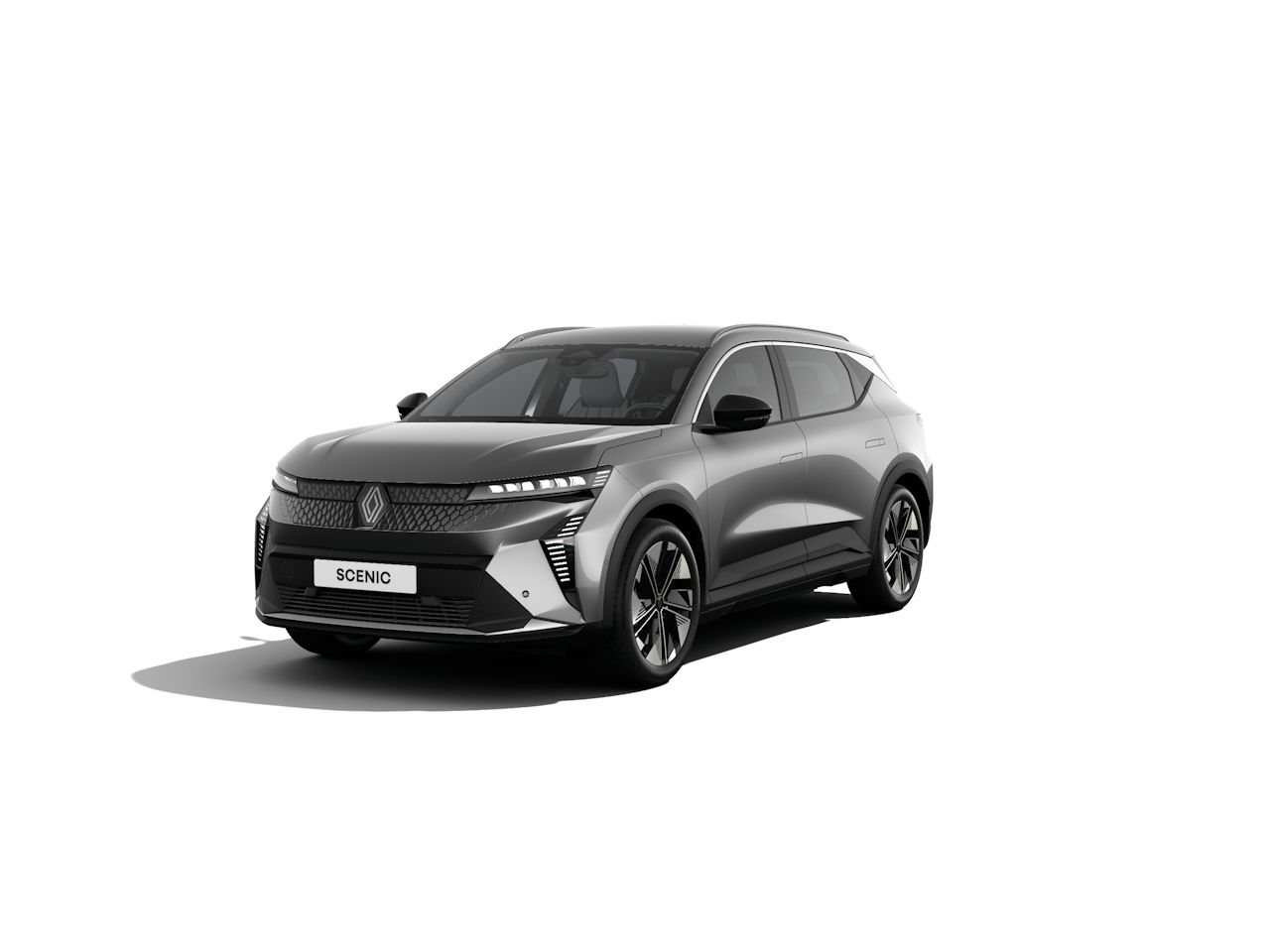 Renault Scenic in Grau, moderne SUV-Design und stimmiger Frontgrill.