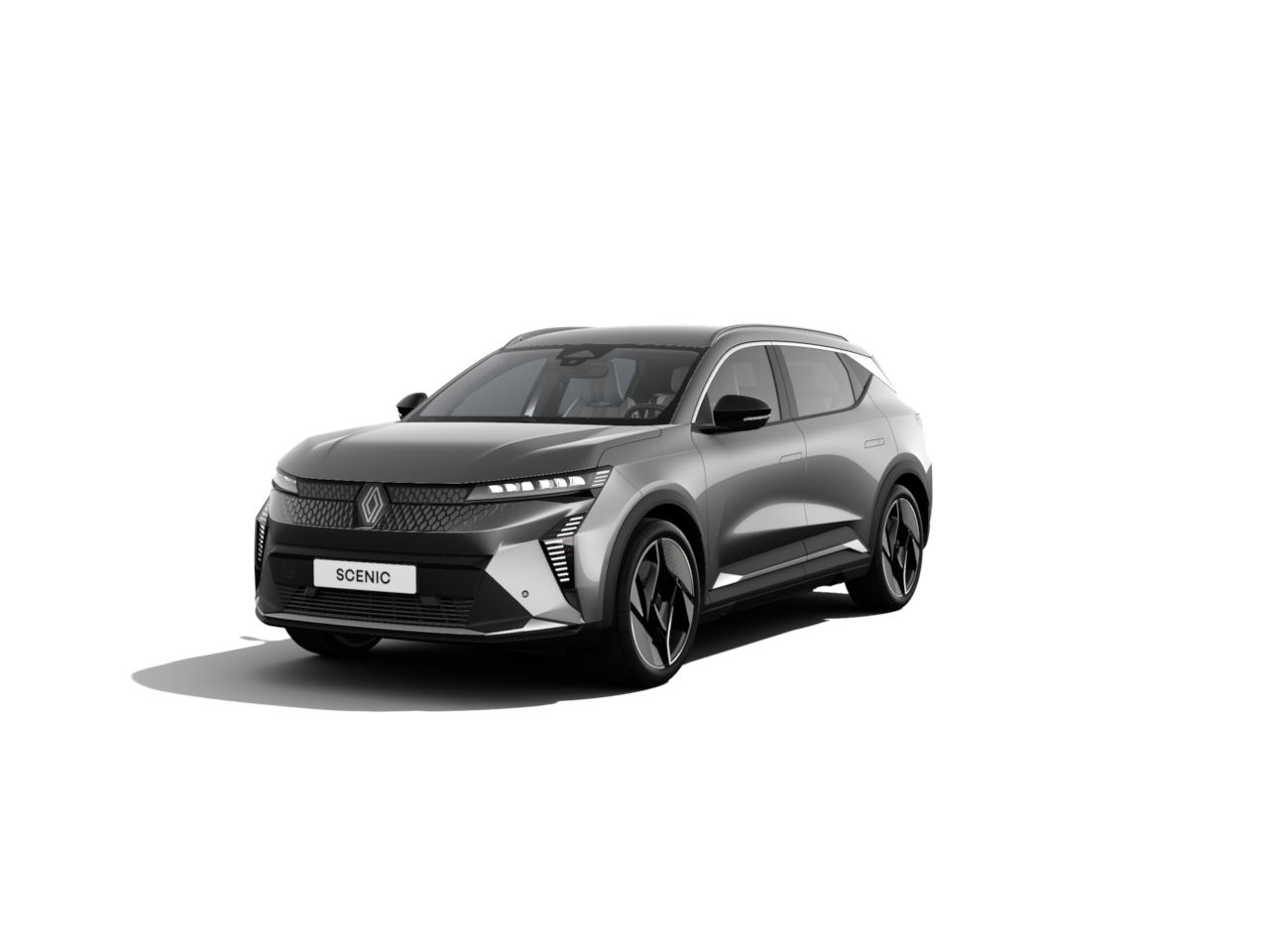 Renault Scenic in Silber, moderne Frontansicht, dynamisches Design, umfassende Ausstattung.