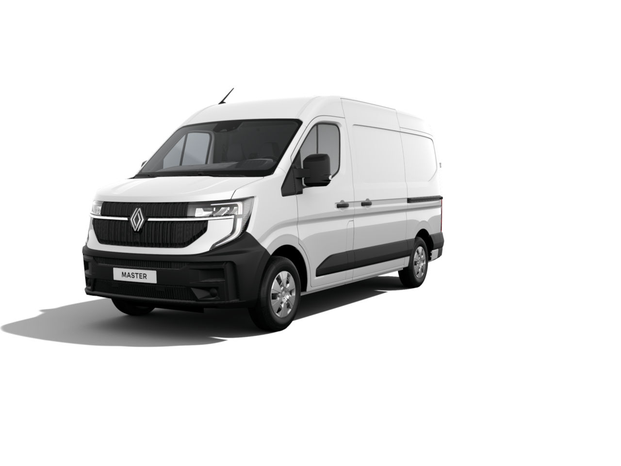 Weißer Renault Master Transporter aus der Seitenansicht mit modernem Design.