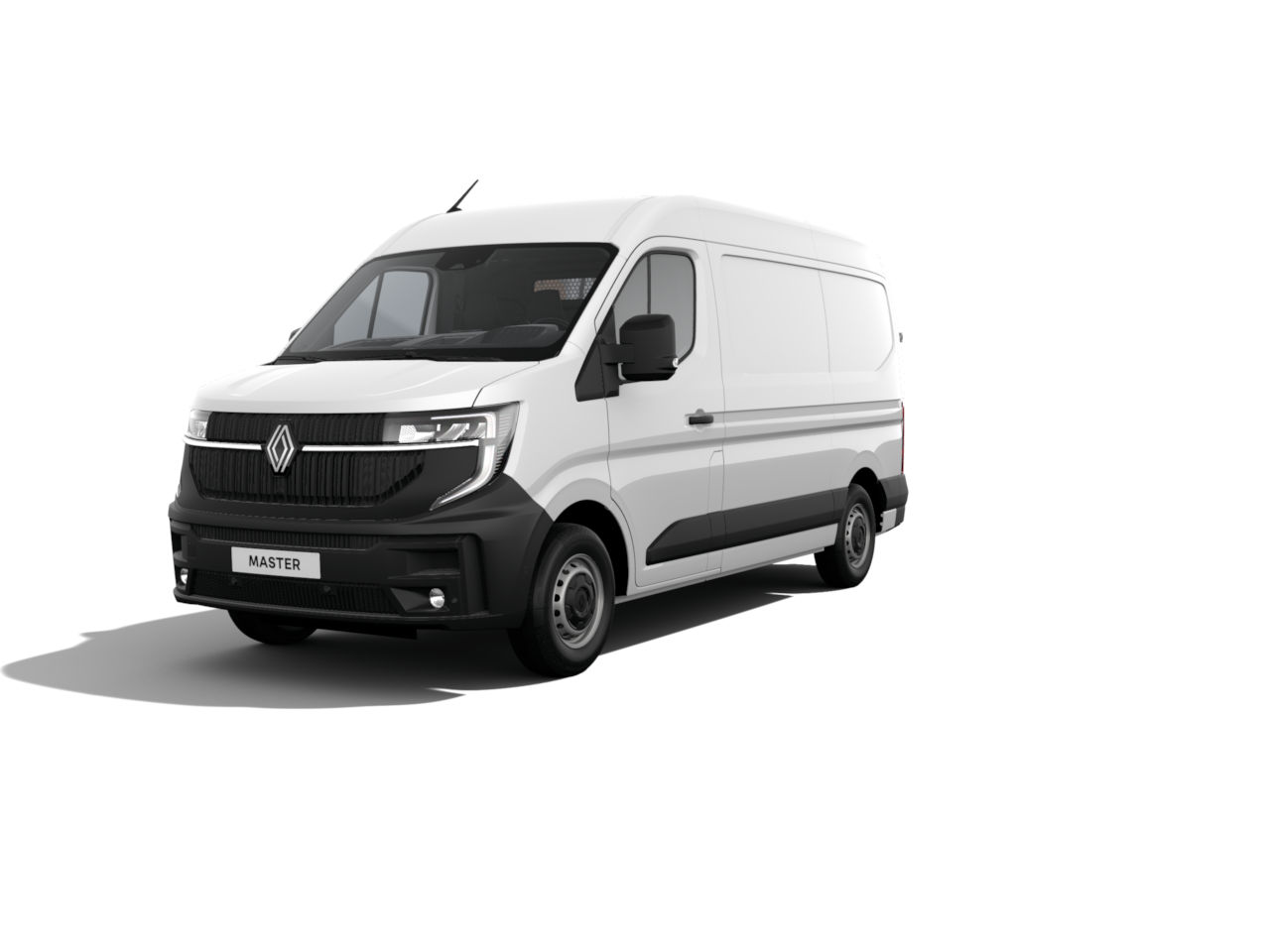Weißer Renault Master Kastenwagen, modernes Design, optimiert für Transport und Gewerbe.