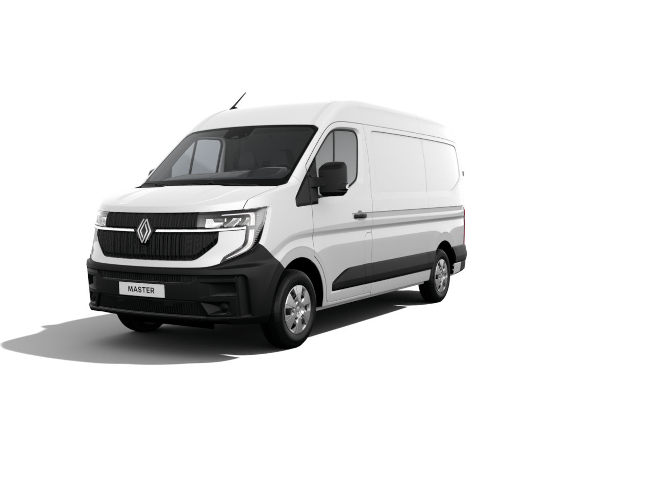 Renault Master Kastenwagen, weißer Transporter im 3/4-Profil, modern und funktional.