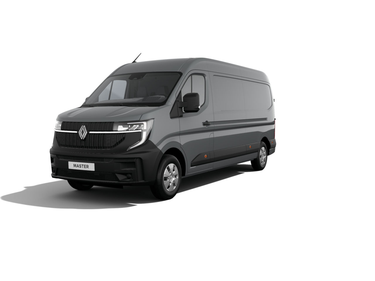 Renault Master Transporter in Grau, moderne Frontansicht, ideal für Gewerbe und Transport.