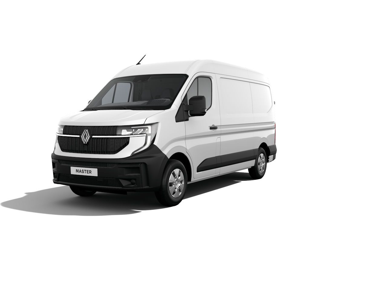 Weißer Renault Master Transporter von der Seite, ideal für Gewerbe und Transporte.
