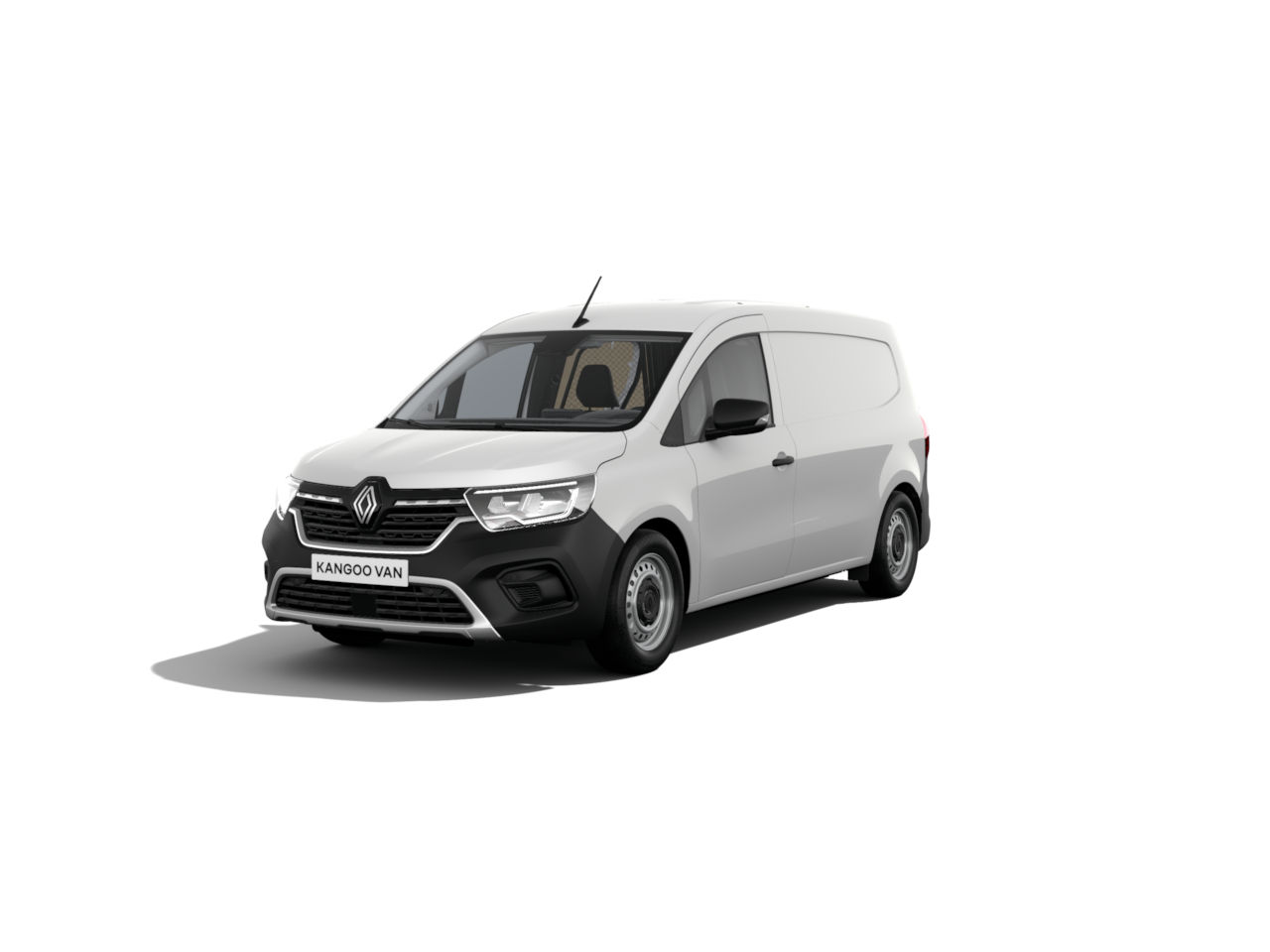 Weißer Renault Kangoo Van mit modernem Design und praktischen Features, frontalansicht.