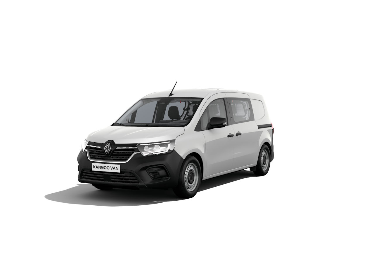 Renault Kangoo Van in Weiß, seitliche Ansicht, moderner Transporter für gewerbliche Nutzung.