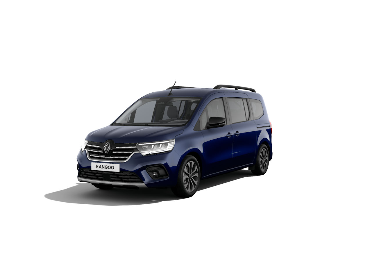 Renault Kangoo in einem eleganten blauen Farbton, frontal und seitlich im Bild zu sehen.