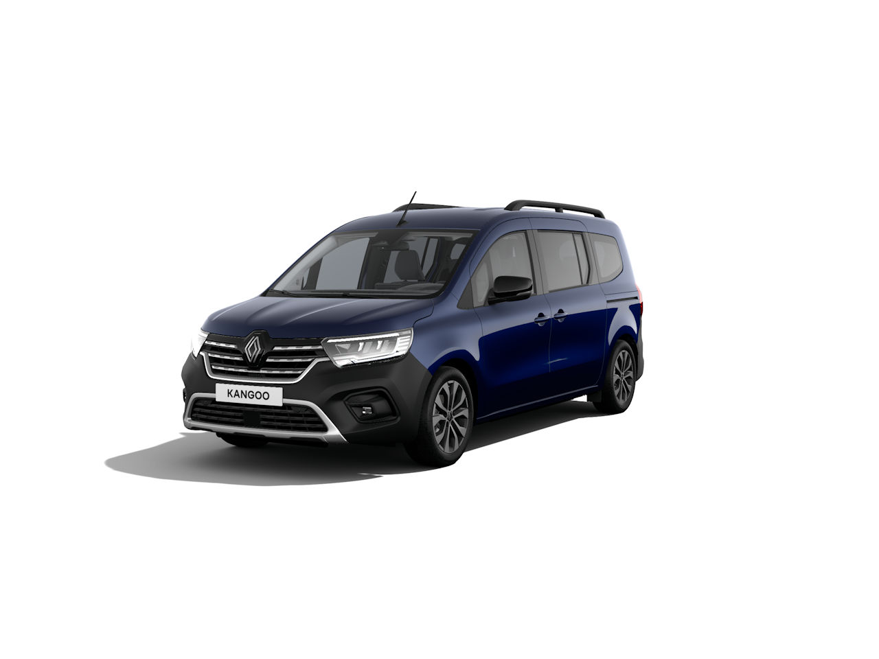 Renault Kangoo in dunkelblau, Frontansicht, moderne Karosserie und sportliches Design.
