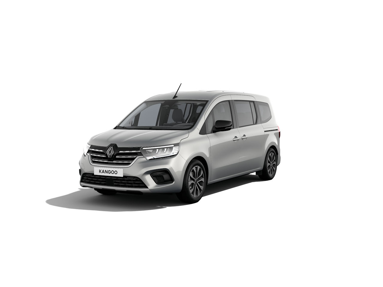 Silberner Renault Kangoo von vorne, moderne Linien und großzügiger Innenraum, ideal für Familie und Geschäft.