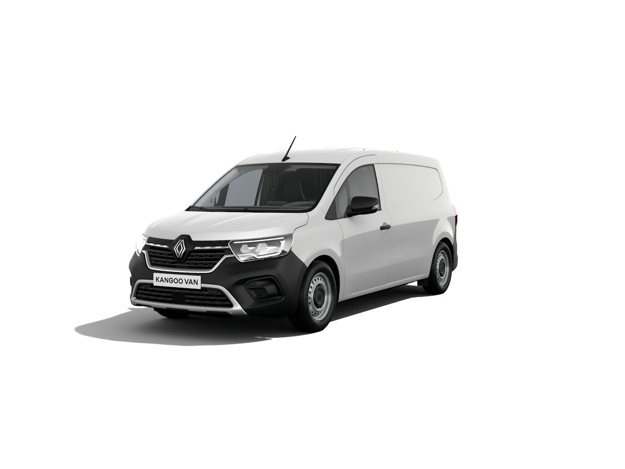 Renault Kangoo Van in weiß, seitliche Ansicht auf einem weißen Hintergrund, optimal für den Transport.