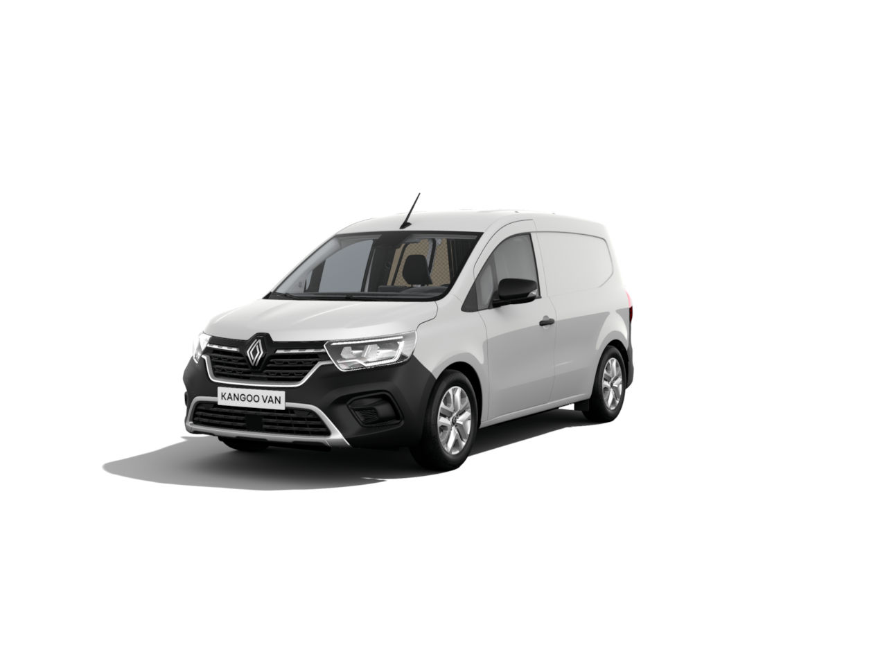 Renault Kangoo Van in Weiß, modernes Design, seitliche Ansicht des Nutzfahrzeugs.