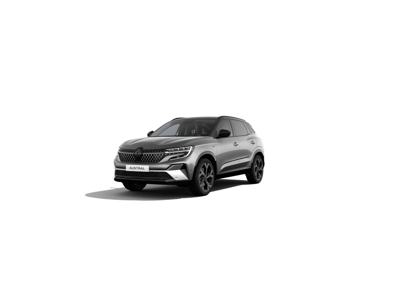 Renault Austral SUV in silberner Farbe auf weißem Hintergrund, moderne und elegante Gestaltung.