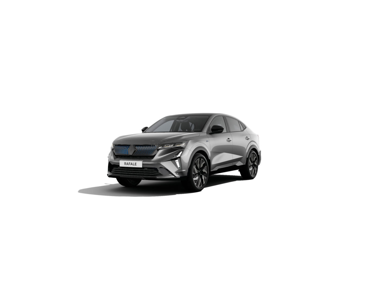 Ein graues SUV-Modell, der Rafale, vor weißem Hintergrund, mit sportlichem Design und schwarzen Felgen.