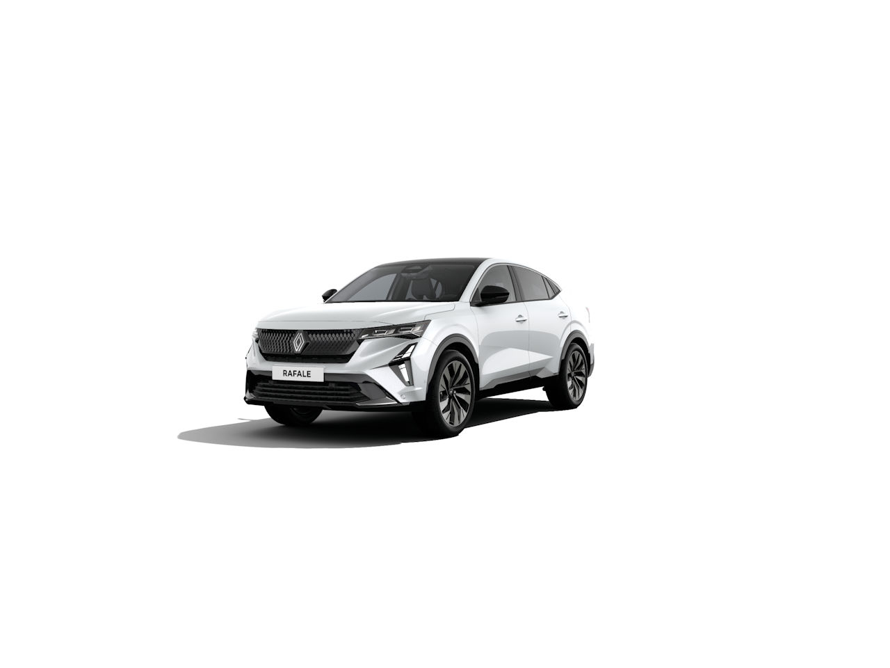Weißes SUV Renault Rafale in Seitenansicht, mit modernem Design und sportlichen Felgen.