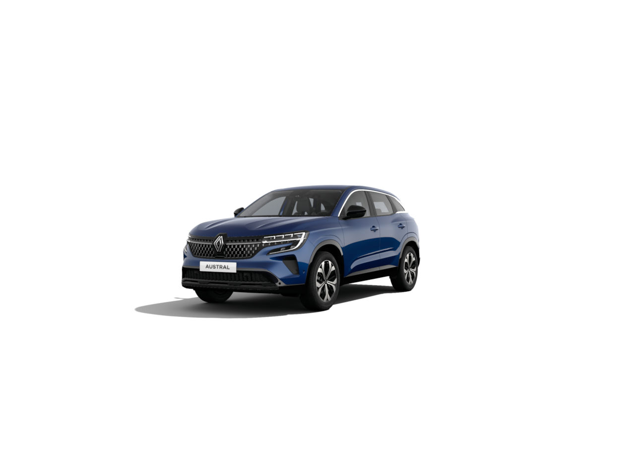 Renault Austral SUV in blauer Farbe auf weißem Hintergrund, modernes Design und sportlicher Look.