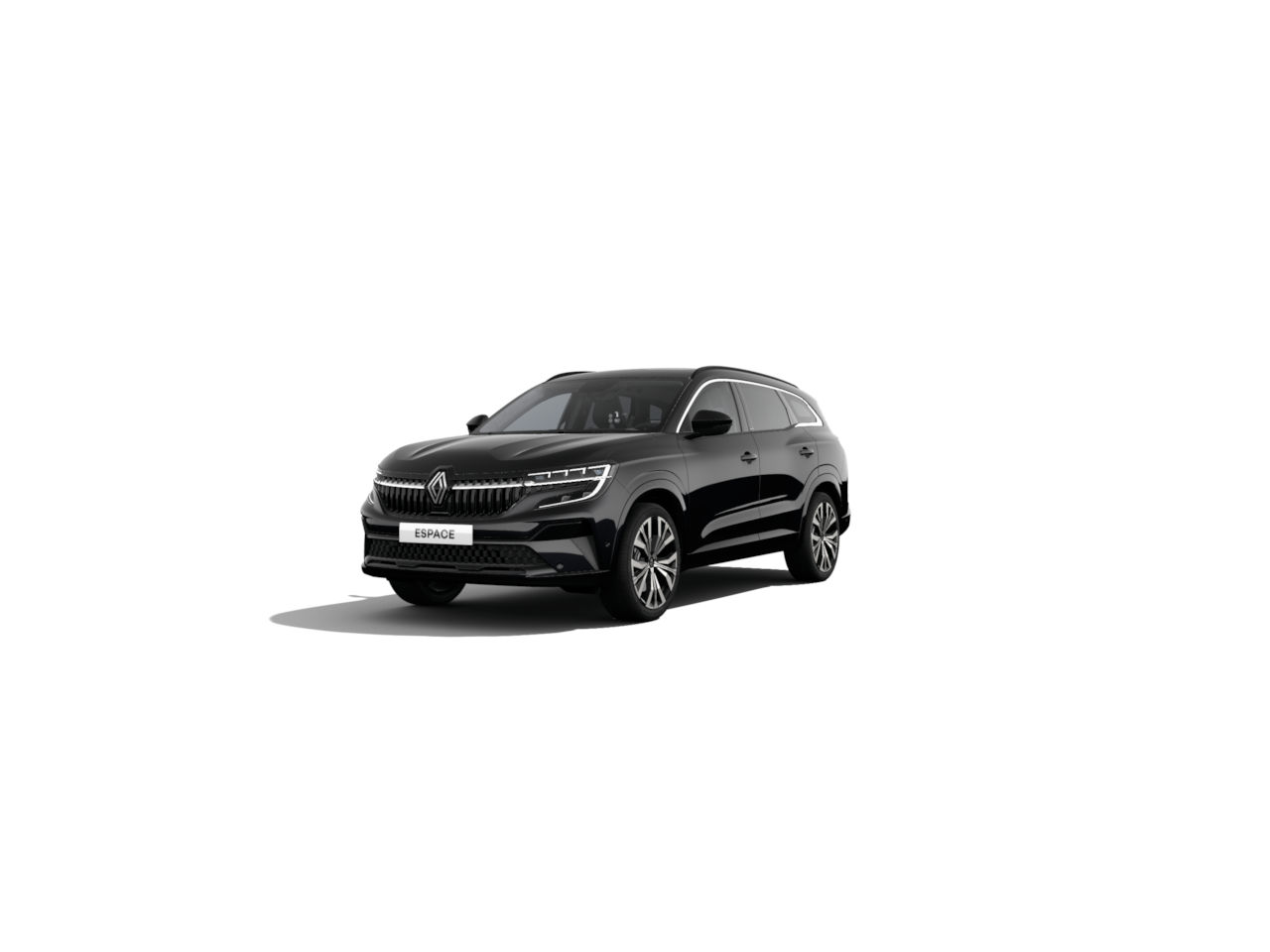 Schwarz glänzendes Renault Espace SUV, präsentiert auf weißem Hintergrund, modernes Design.