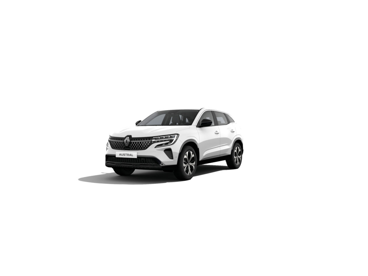 Weißer Renault Austral SUV auf einem weißen Hintergrund, modern und elegant gestaltet.