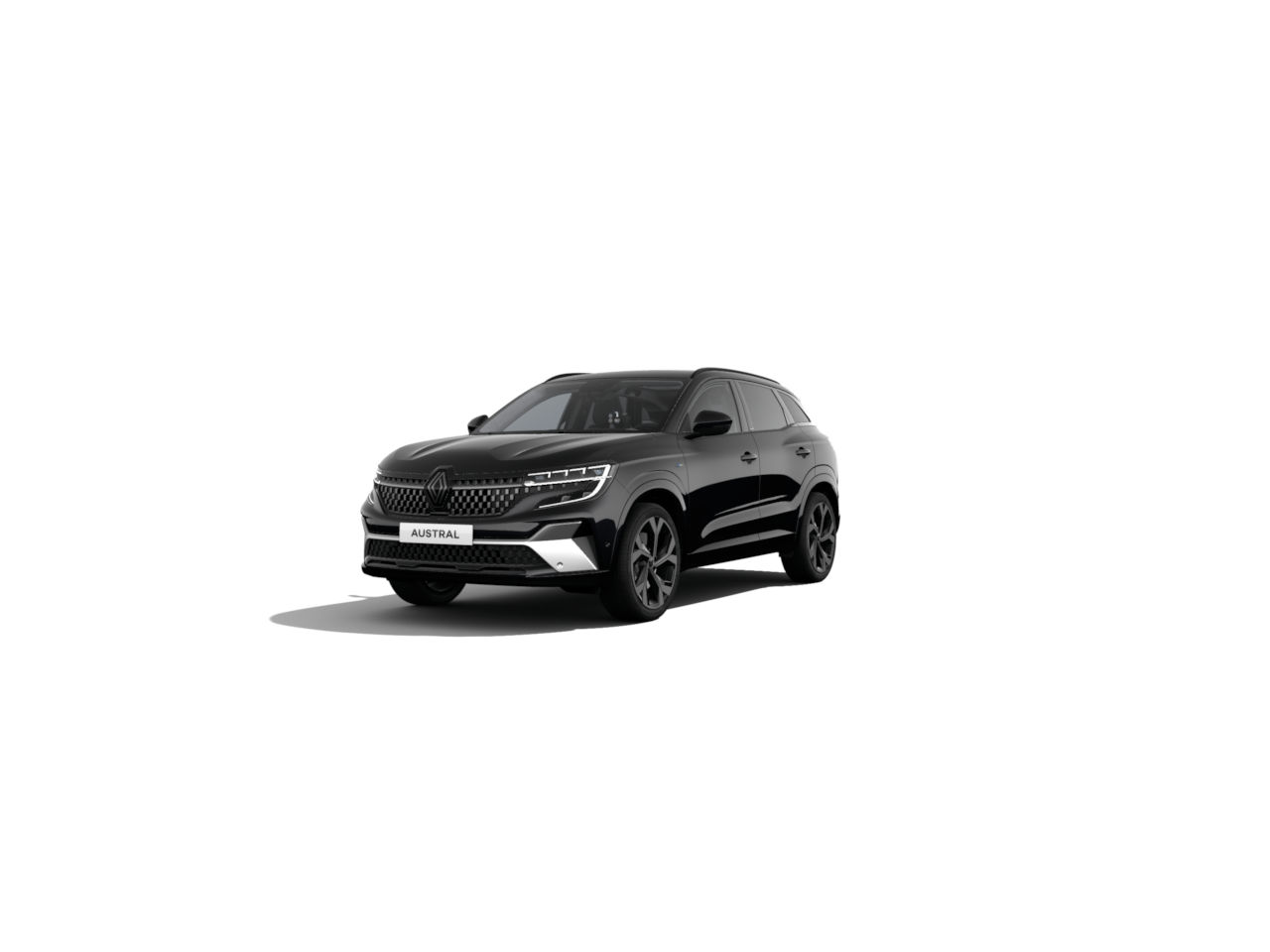 Schwarzer Renault Austral SUV vor weißem Hintergrund, sportliches Design, moderne Linien.