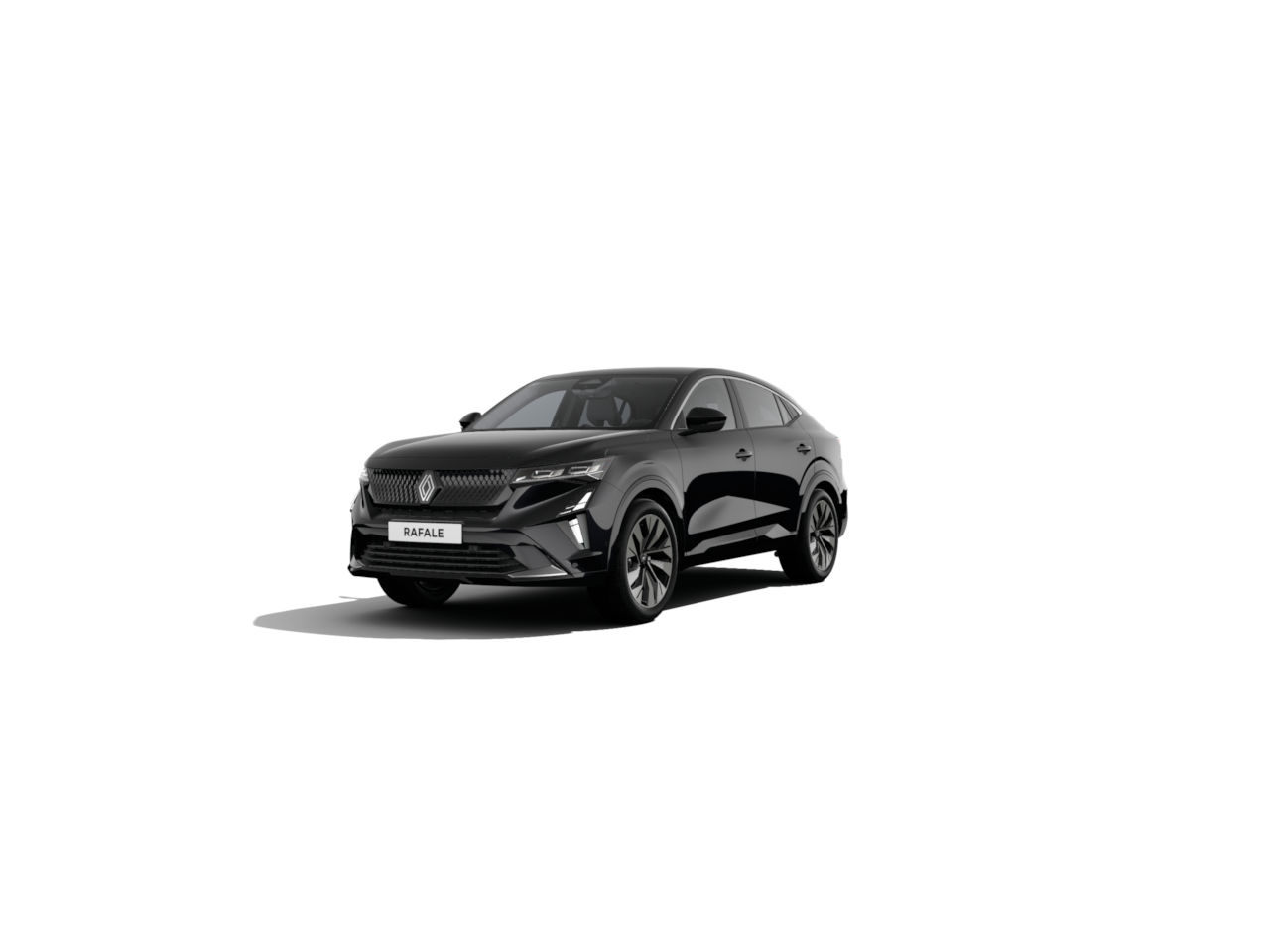 Schwarzes Auto der Marke Renault, Modell Rafale, mit sportlichem Design und eleganten Details.