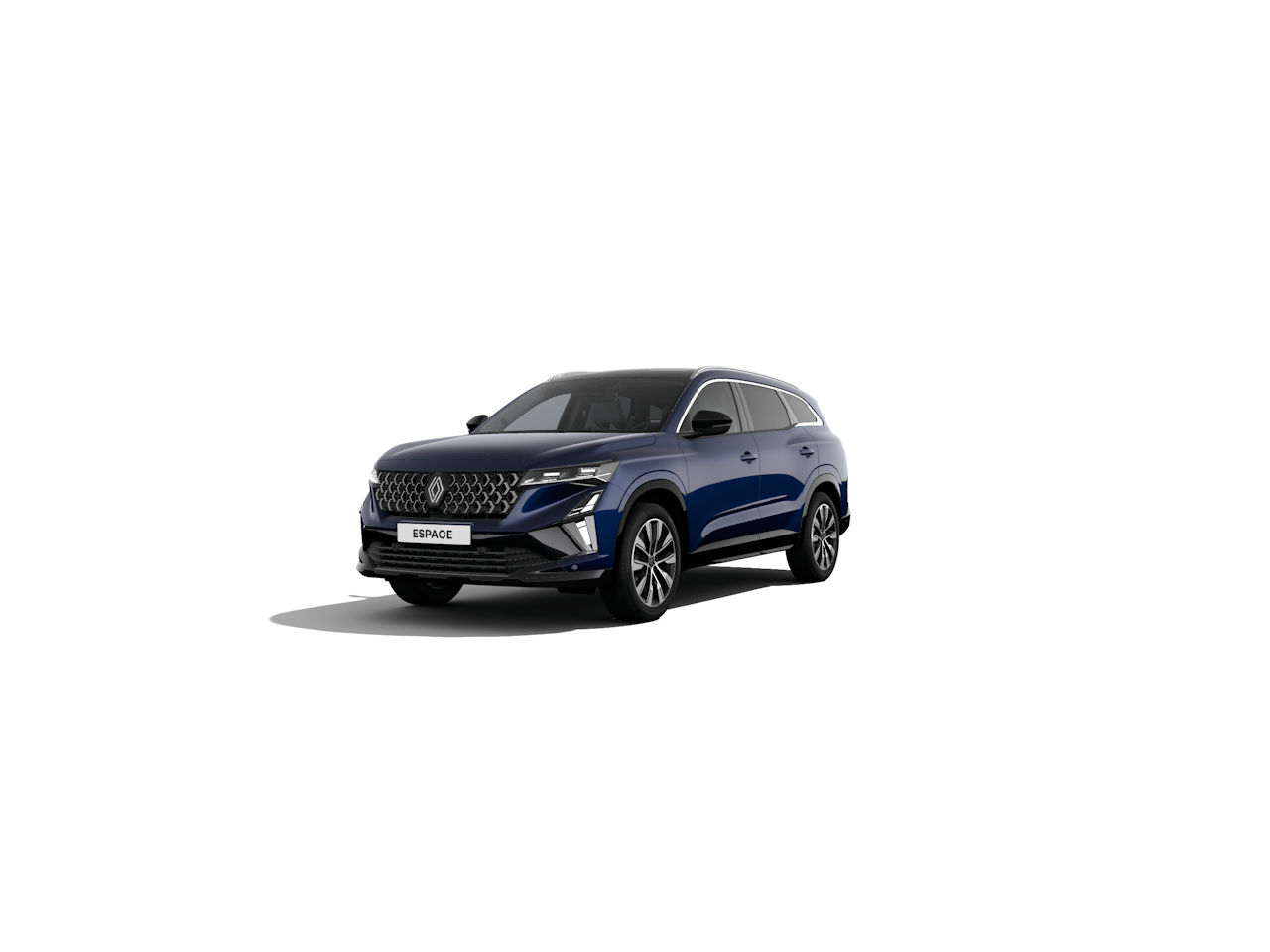 Blauer SUV Renault Espace auf weißem Hintergrund, modernes Design mit sportlichem Look.