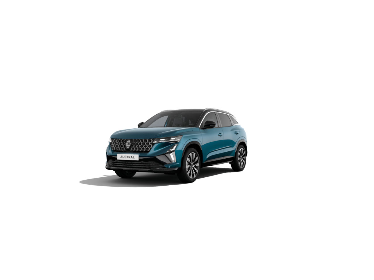 Renault Austral SUV in türkis, seitliche Ansicht, moderne Designelemente, hochwertige Ausstattung.