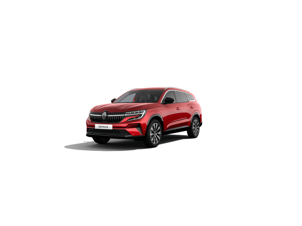 Renault Espace in Rot, seitliche Ansicht mit modernen Designelementen und glänzendem Finish.
