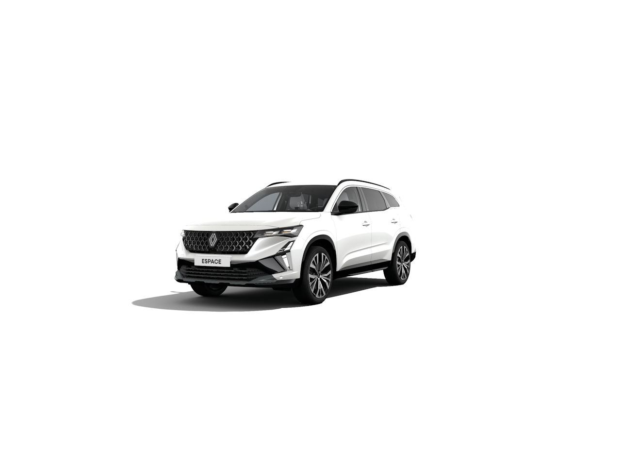 Weiße SUV von Renault, Modell Espace, auf weißem Hintergrund, moderner Stil und sportliches Design.