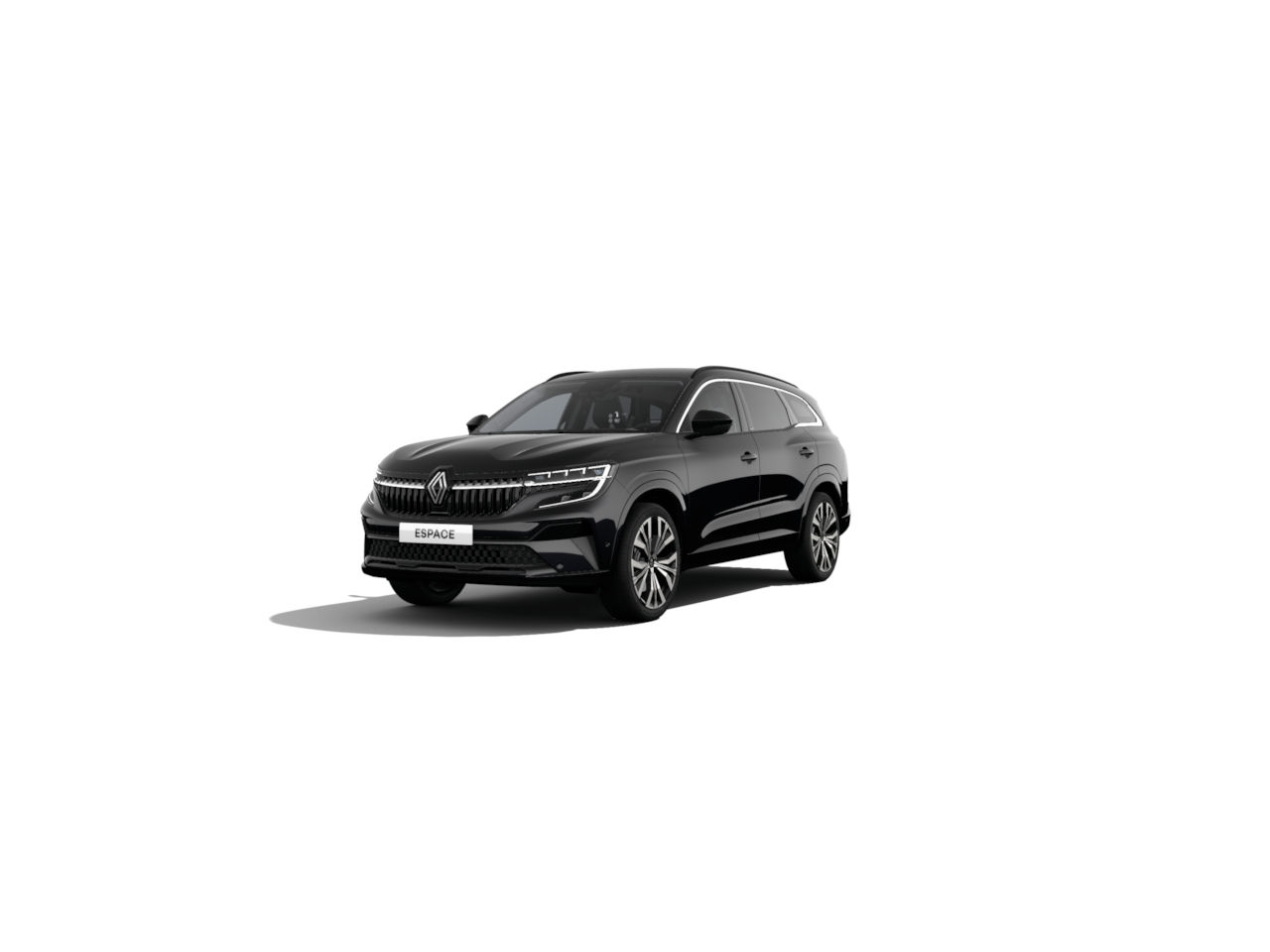 Schwarzer Renault Espace SUV mit modernem Design, steht auf einem weißen Hintergrund.