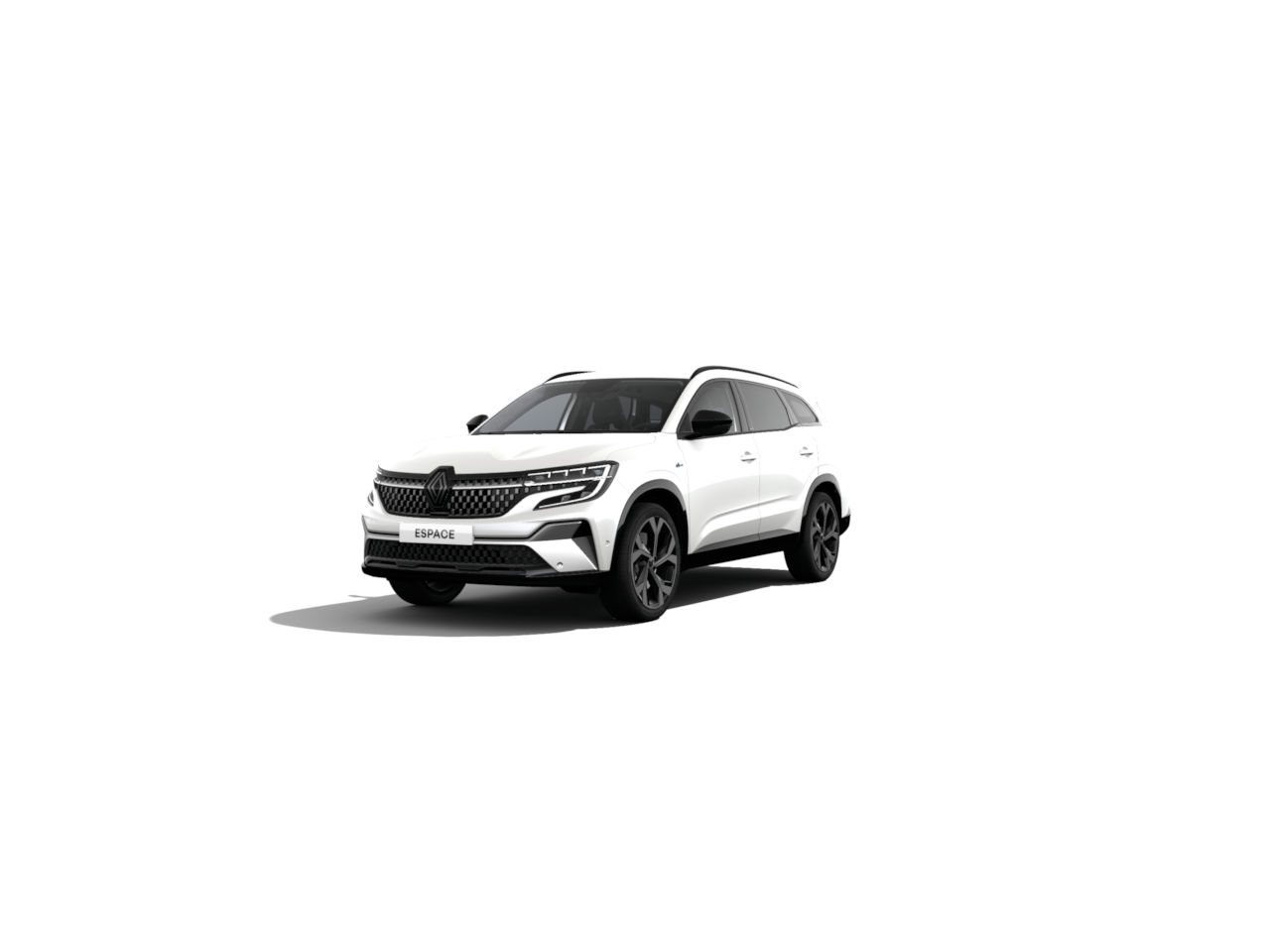 Ein weißer Renault Espace SUV auf einem neutralen Hintergrund, betont modernes Design und elegante Linien.