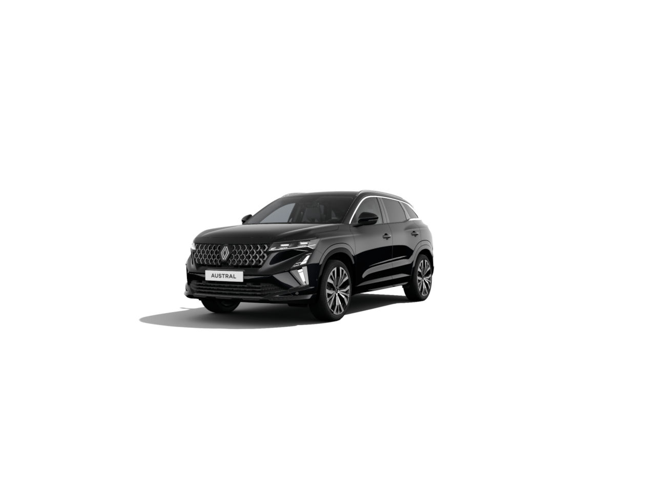Schwarzes SUV Renault Austral mit markantem Design auf weißem Hintergrund.