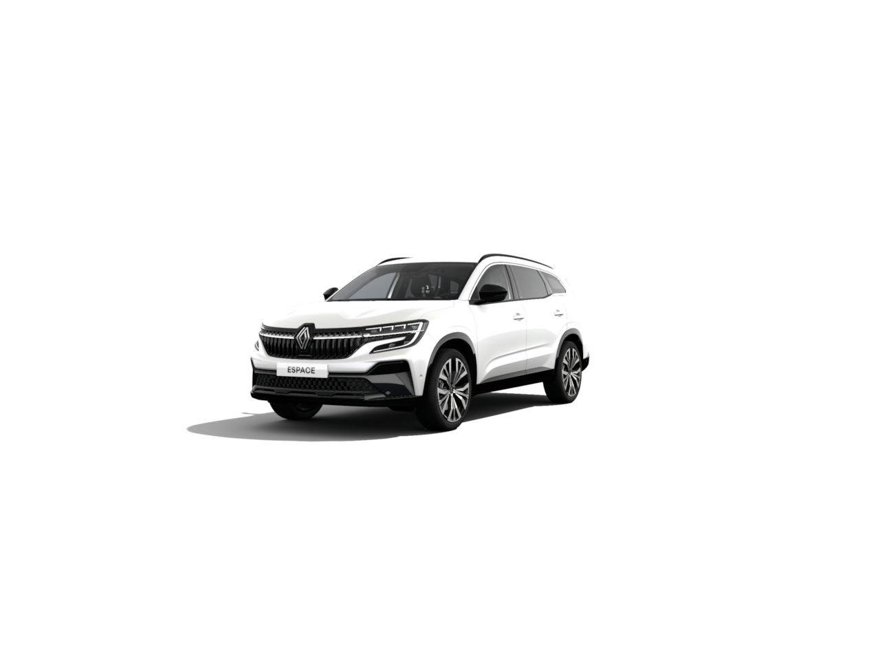 Ein weißer Renault Espace SUV, elegant gestaltet, vor neutralem Hintergrund.