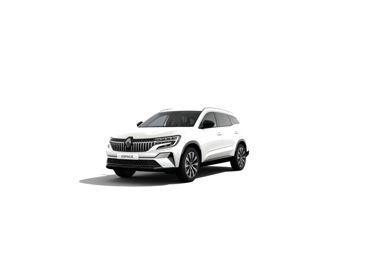 Ein weißer Renault Espace SUV, frontal abgebildet, auf einem weißen Hintergrund.
