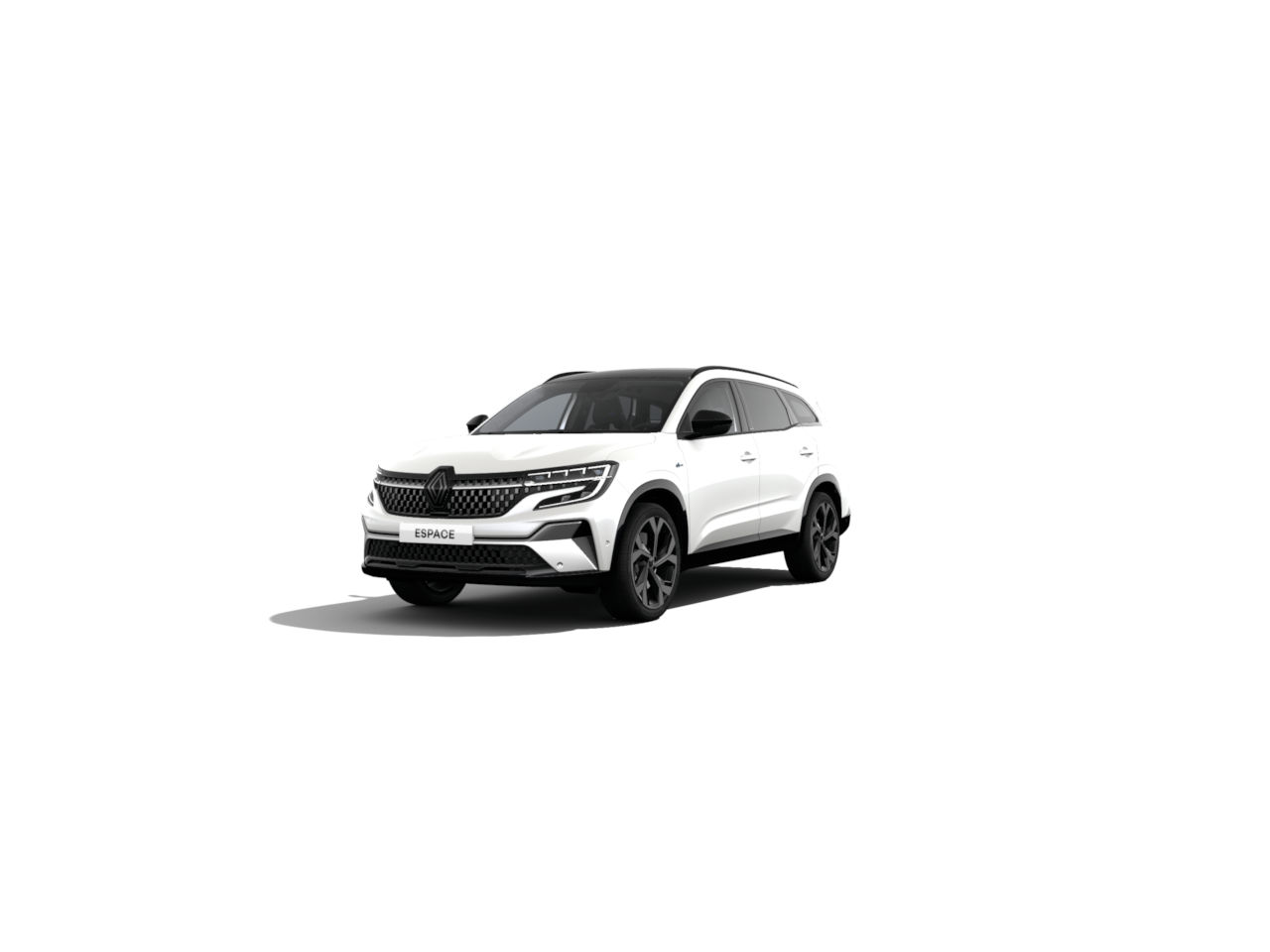 Weißer Renault Espace SUV mit sportlichem Design und schwarzem Dach, frontal präsentiert.