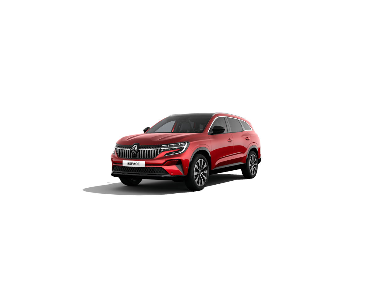 Ein rotes Renault Espace SUV im Studio, präsentiert auf einem weißen Hintergrund.
