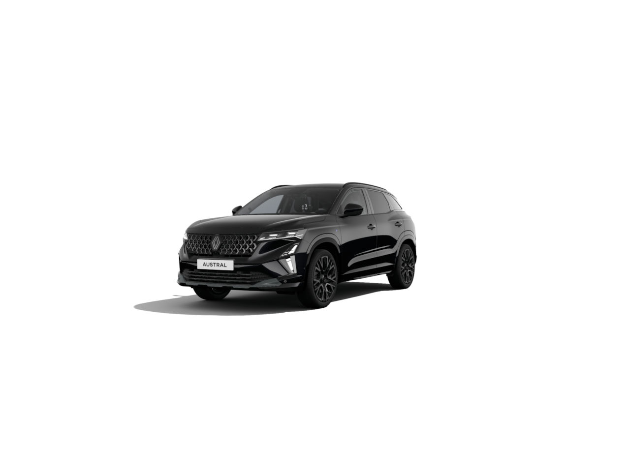 Schwarzer SUV Renault Austral auf weißem Hintergrund, seitlich betrachtet, moderne Designsprache.