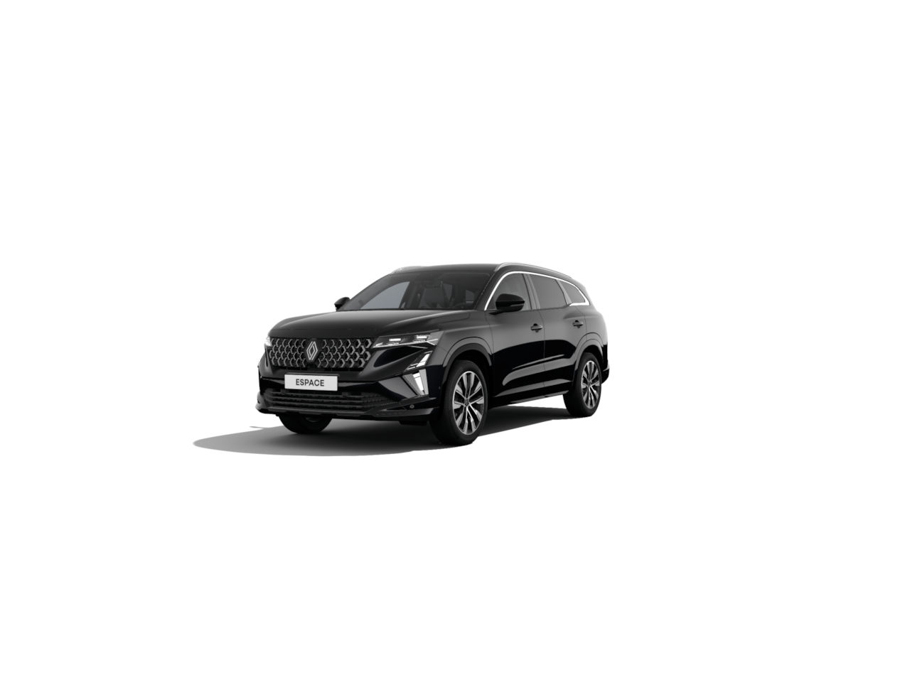 Schwarzer SUV, Modell Espace, mit elegantem Design und markanter Frontansicht auf weißem Hintergrund.