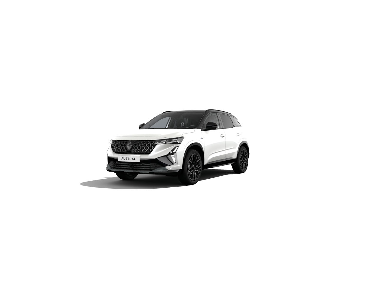 Ein weißer SUV namens Australis, präsentiert mit elegantem Design und schwarzen Felgen auf weißem Hintergrund.