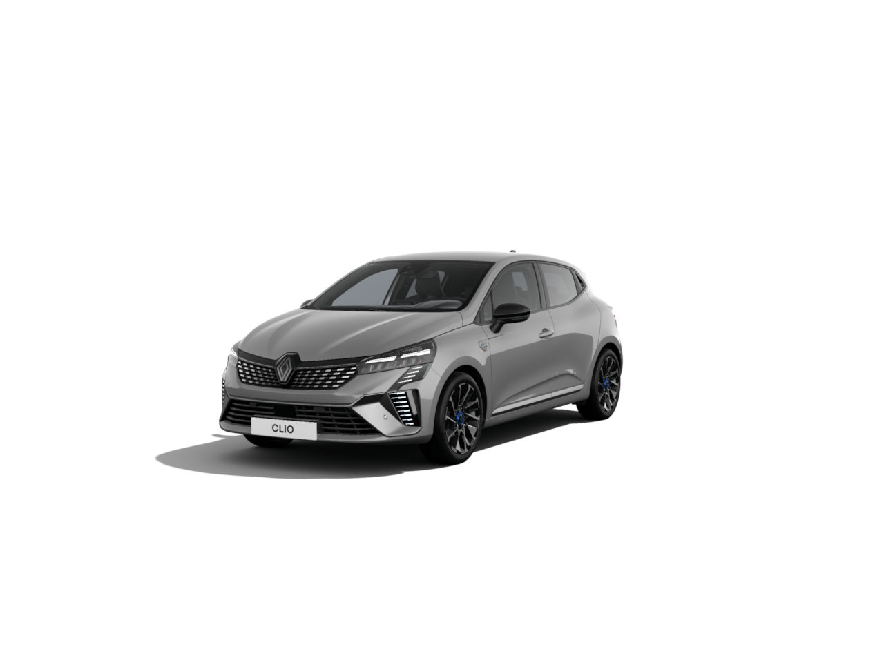 Renault Clio in grau, modernes Kompaktfahrzeug mit sportlichem Design und markanter Frontansicht.