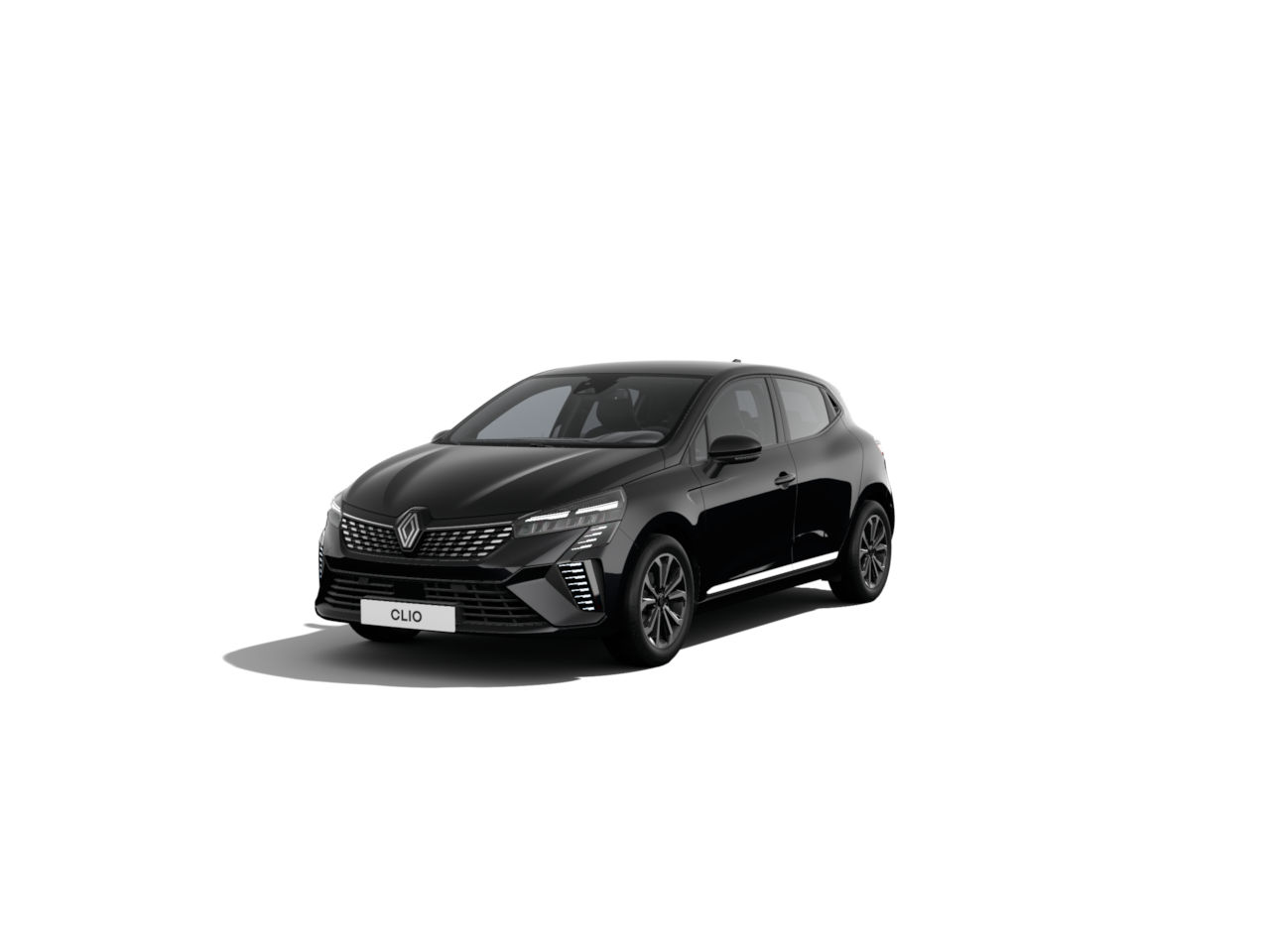 Schwarzer Renault Clio, moderner Kompaktwagen mit elegantem Design und sportlichem Auftritt.