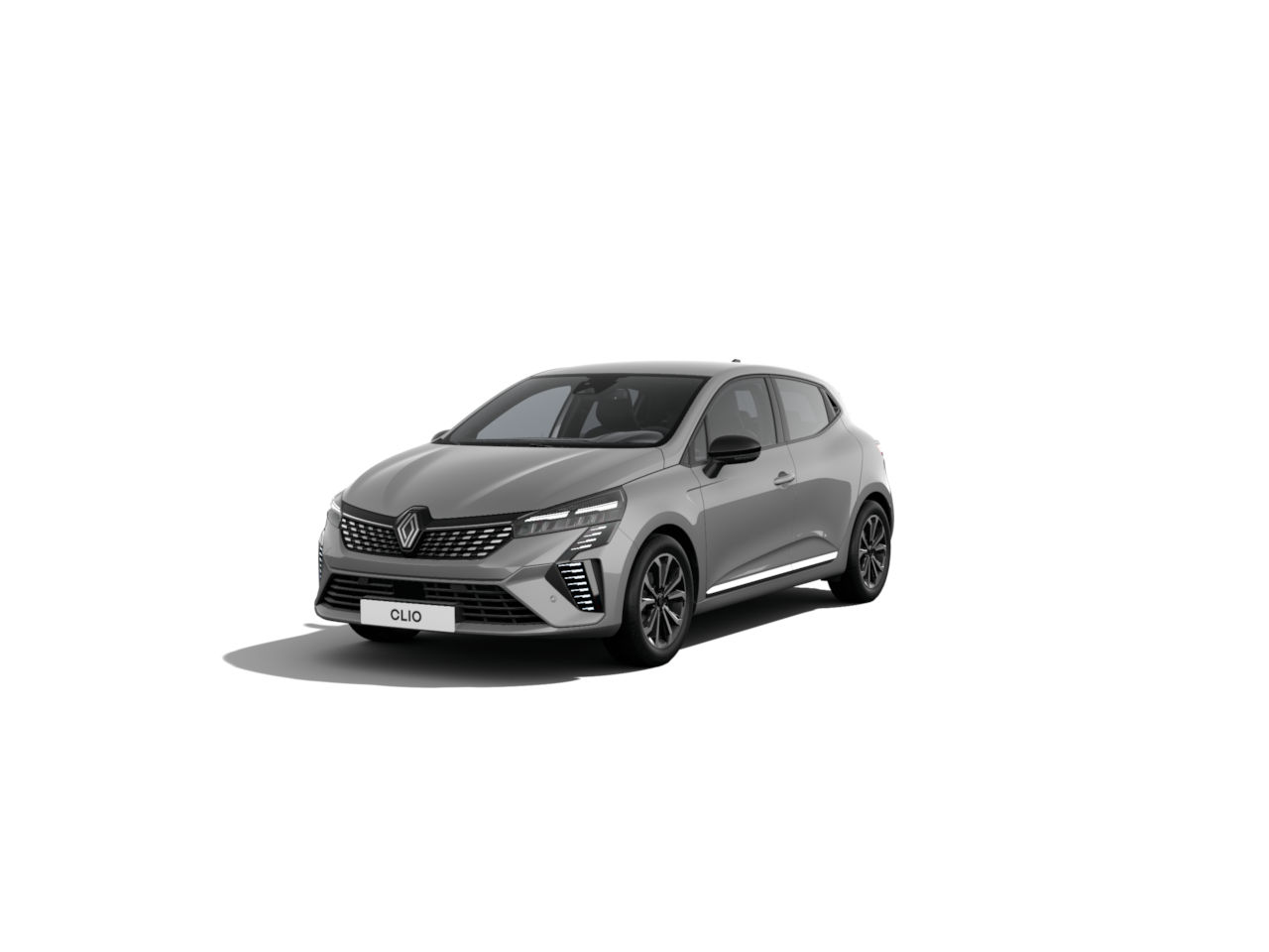 Silberner Renault Clio, kompakter Hatchback mit modernem Design und sportlichen Akzenten.